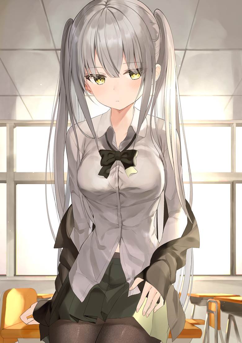 原创, young girl, 黑丝袜, 双马尾, 女高中生, uniform, 银发, 插画, 原创10000users加入书籤