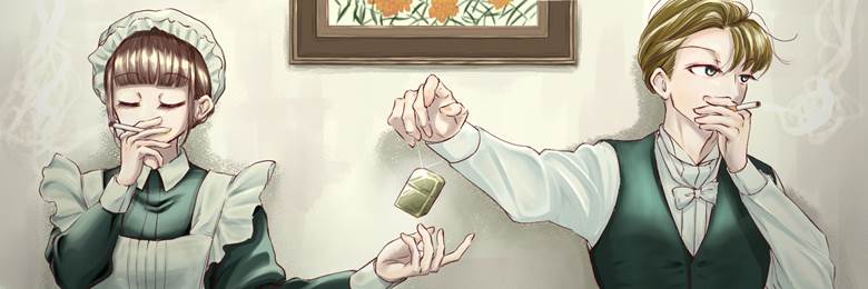 原创, 原创男女角色, 女仆, butler, 女孩子, 男孩子, 香烟, 打火机