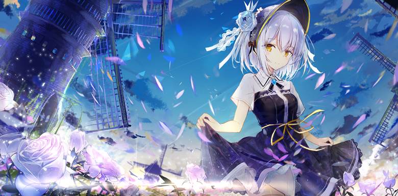 original, girl, gothic lolita, flower, dress, white hair, silver hair, headdress, rose, original 3000+ bookmarks