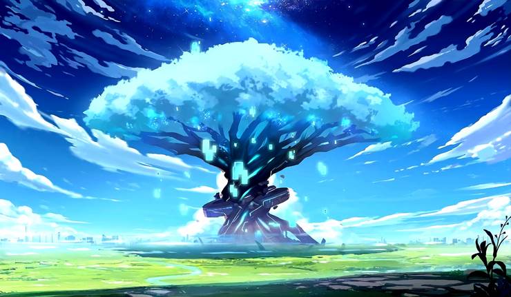 巨大神树的传说，二次元世界树插画壁纸，