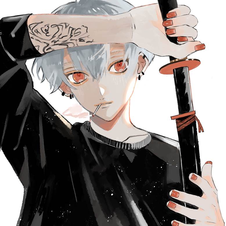 guy, 原创, Original 500+ bookmarks, Japanese sword, 叼着烟