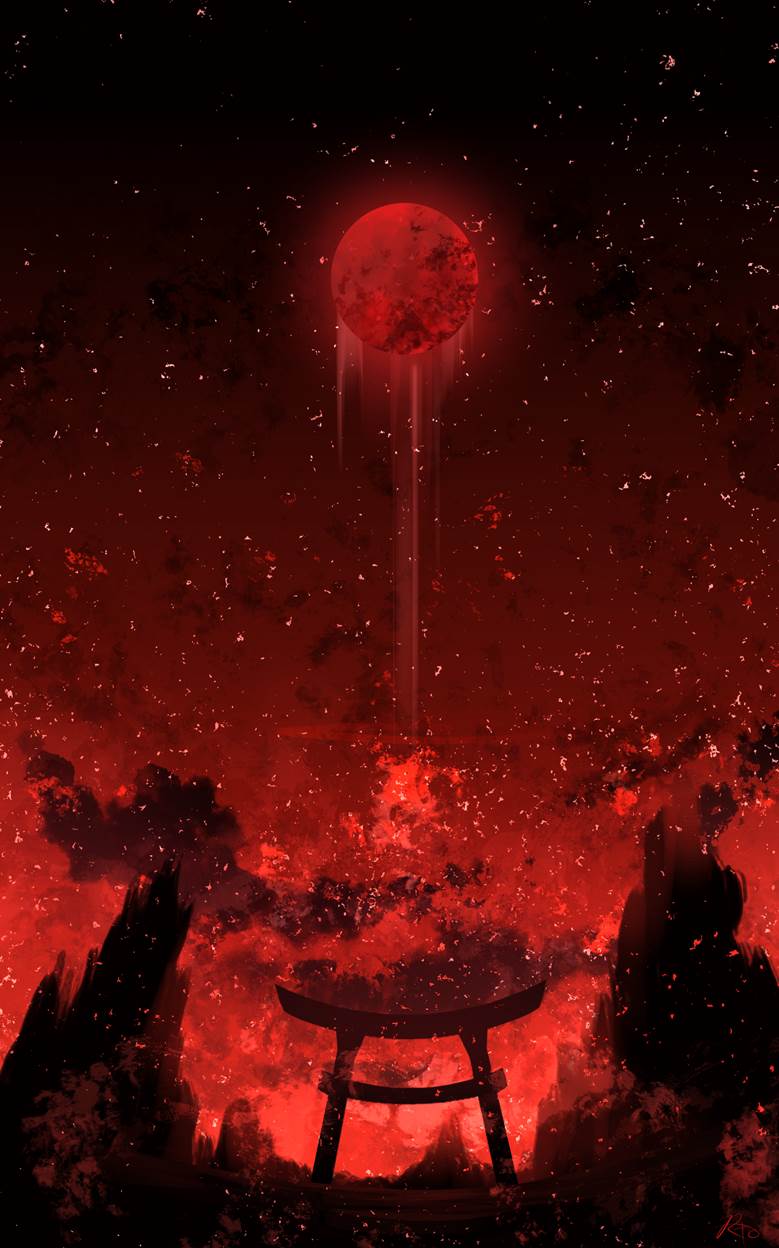 血月|RuneXiao的云层天空插画图片