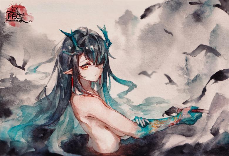 明日方舟的龙角娘夕的插画