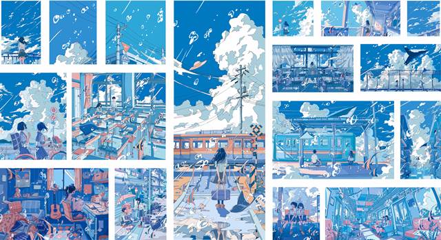 background, 风景, 原创, 原创, 插画, youth, 清凉感, blue color scheme, 风景10000收藏, 原创30000收藏