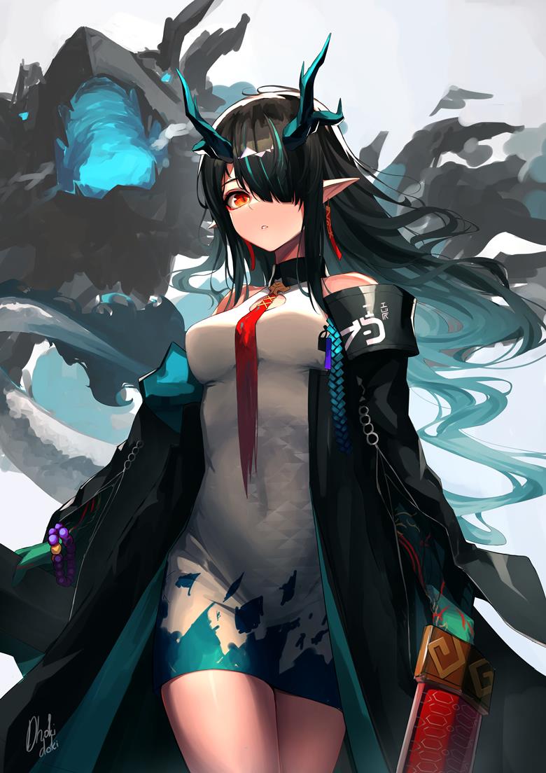 明日方舟的龙角娘夕的插画