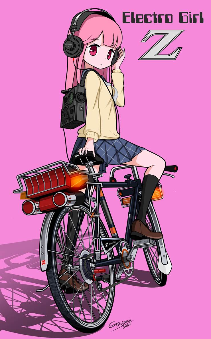 女孩子, 自行车, 1970th, 女高中生, 复古, 昭和复古风, 头戴式耳机