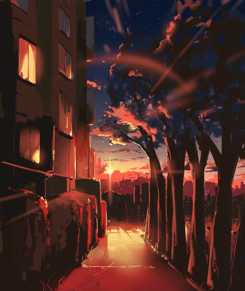 Red Sunset|arttssam的逆光人物插画图片