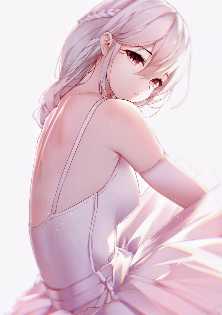 original works, girl, red eyes, white hair, young girl, alluring back, original 10000+ bookmarks