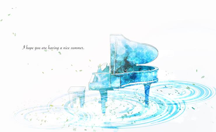 夏天的钢琴|插画师熊谷のの的季节插画图片