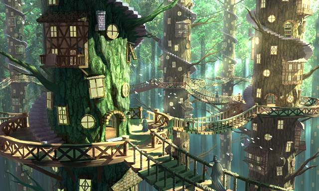 原创, 风景, background, 概念艺术, 插画, forest, treehouse, 风景100收藏, 风景1000收藏