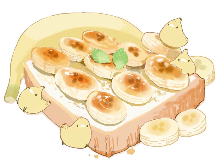 キャラメルバナナトースト|チャイ的Pixiv甜点小鸡插画图片