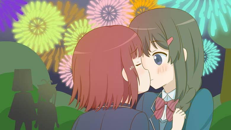 吻, yuri, 悠哉日常大王, Akane Shinoda, Konomi Fujimiya, Natsumi Koshigaya, 宫内莲华, 焰火
