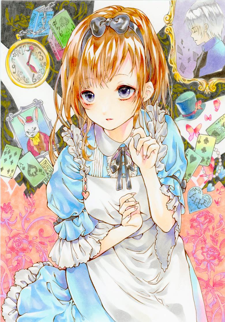 女孩子, copic马克笔, 爱丽丝梦游仙境, string ribbon, 连衫围裙