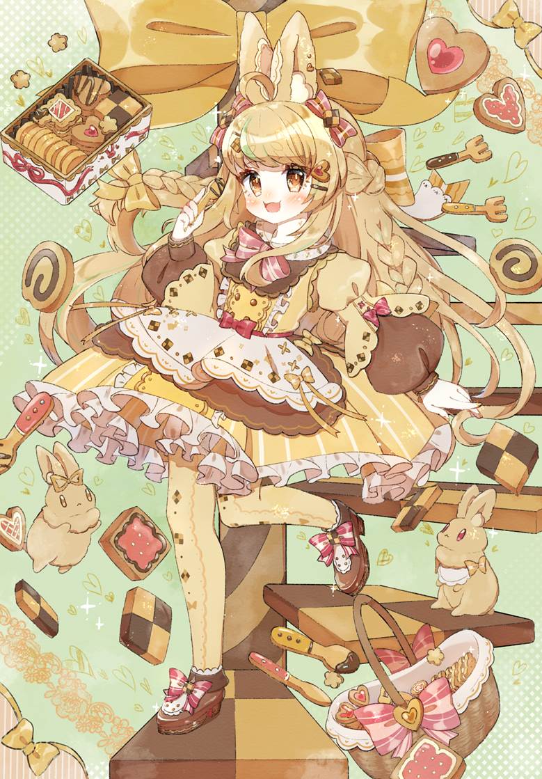 girl, original, beast ears, lolita, bunny ears, blonde, cookie, biscuit, Original 300+ bookmarks