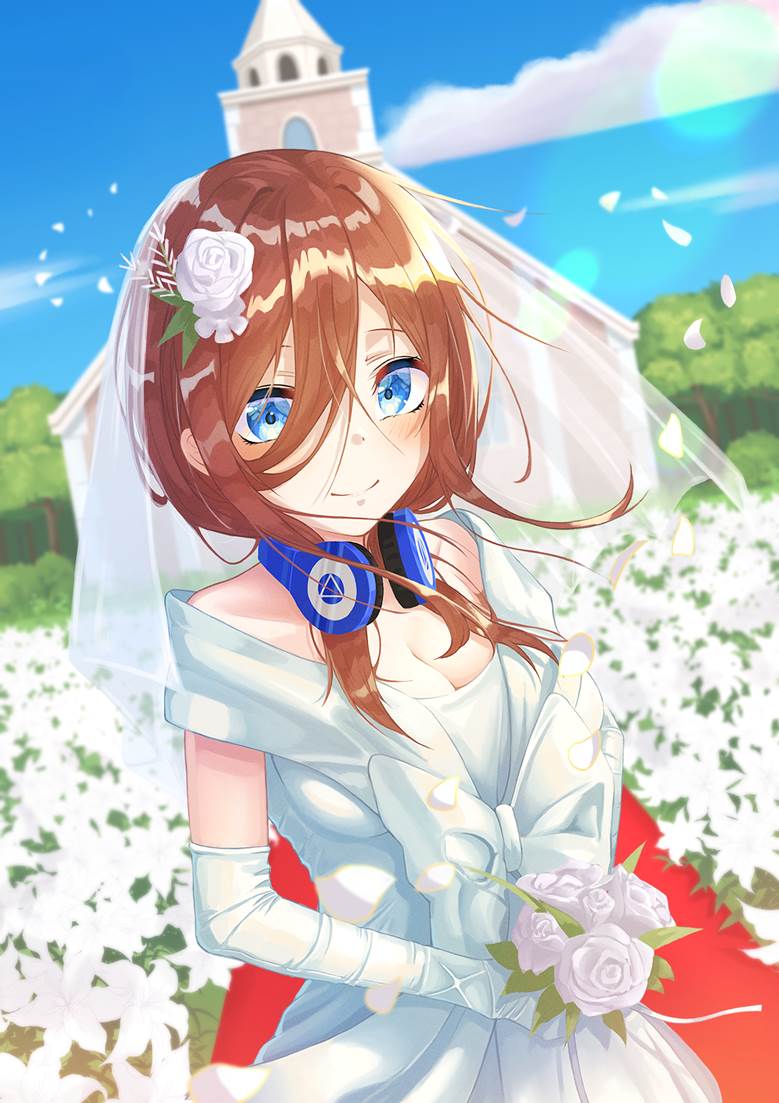 ウェディング三玖|比翼(hiyoku)的穿婚纱的新娘插画图片