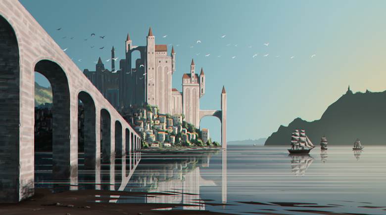 城と船|itotoy的Pixiv风景壁纸插画图片