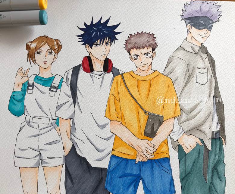 copic马克笔, Satoru Gojo, Nobara Kugisaki, 伏黑惠, Yuji Itadori, Jujutsu Kaisen, 手绘