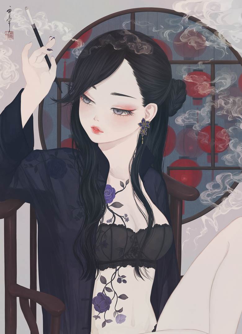 原创, 女孩子, MediBang Paint, China, 香烟, 刺青, 原创100收藏