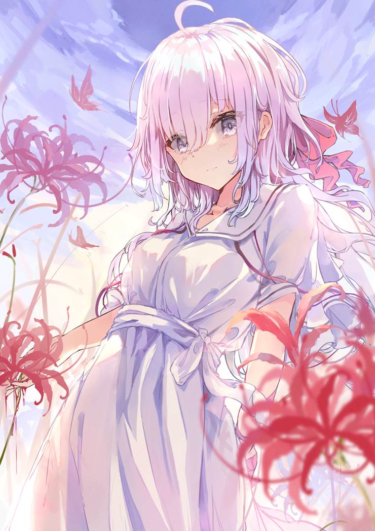 original, girl, lycoris radiata, summer dress, white dress, bottomless, see-through, you can almost see it, original 10000+ bookmarks