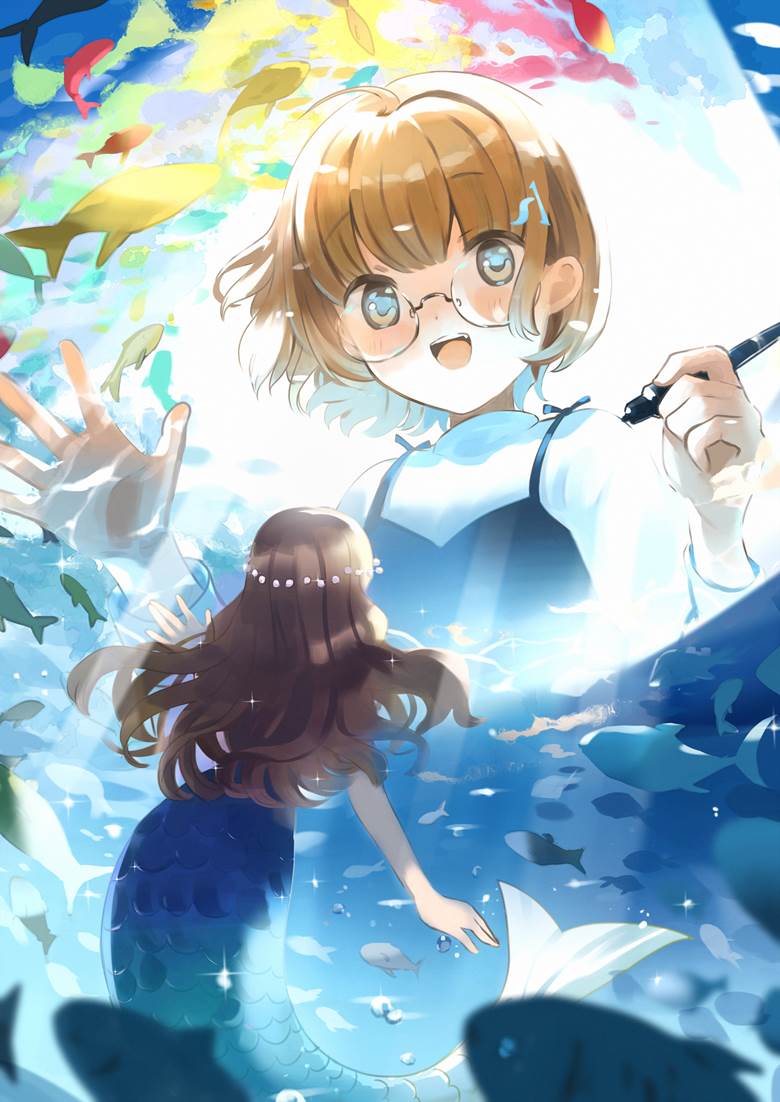 Dive into the color|雪丸ぬん绘的眼镜美少女插画图片