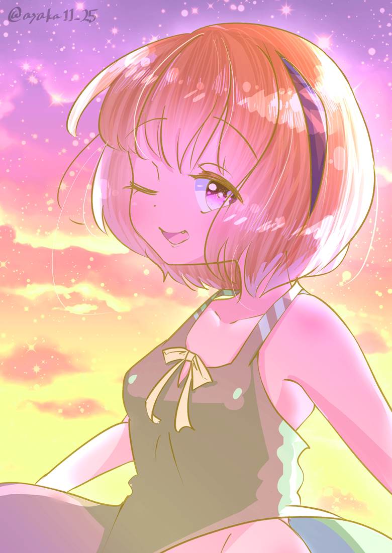 沙都子×梨花ちゃまの夕阳|たちかわあやか的逆光人物插画图片