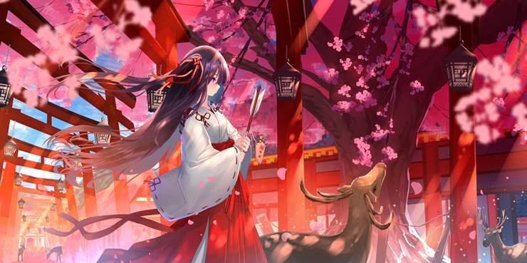 原创, 女孩子, shinto shrine, 樱, Torii, miko, spring, Original 500+ bookmarks