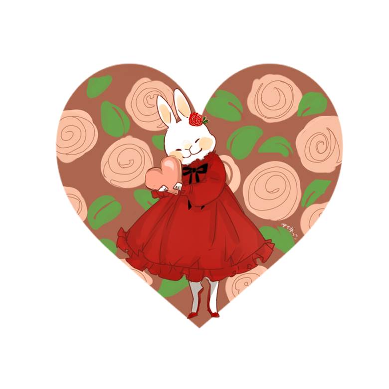 蔷薇のハートチョコレート|アイネっこ的小兔子动物插画图片