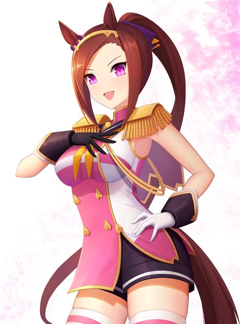 girl, Sakura Bakushin O (Uma Musume), horse girl, Uma Musume Pretty Derby, ponytail, armpits, Uma Musume Pretty Derby 100+ Bookmarks, hand on chest