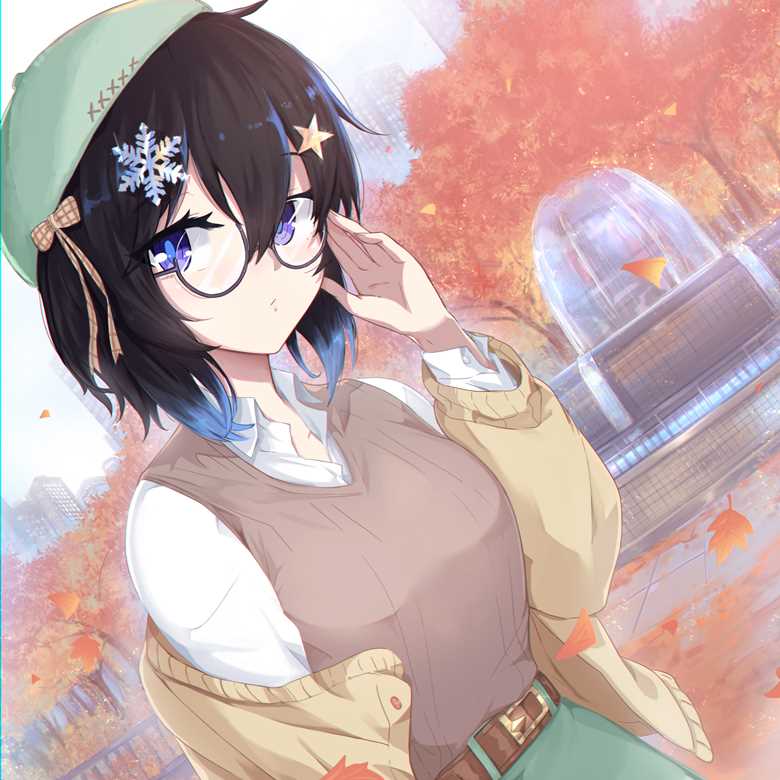 young girl, autumn leaves, doujin