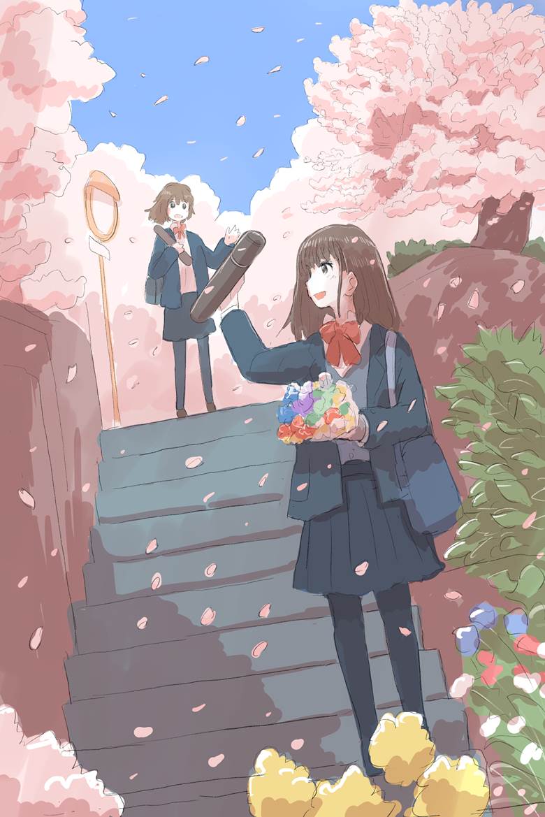原创, 女孩子, 插画, 樱, spring, 毕业