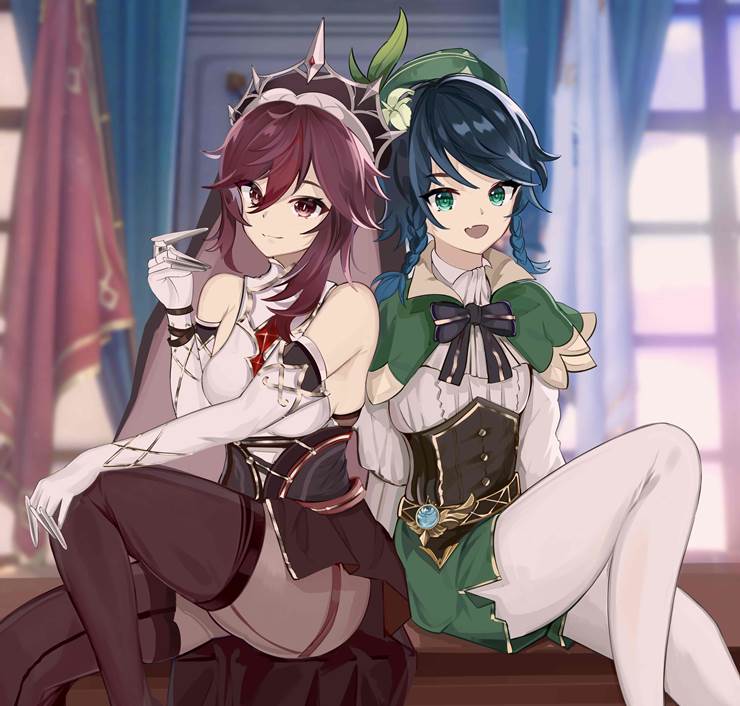 black stockings, girl, White silk pantyhose, Genshin Impact, Venti, 罗莎莉亚（原神）