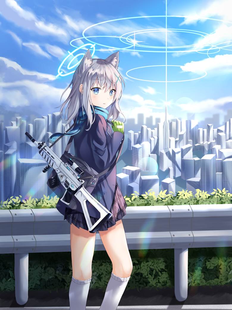 碧蓝档案, Sunaookami Shiroko, 兽耳, school uniform, Blue Archive Illustration Contest, Yui Ogura, Blue Archive 1000+ users