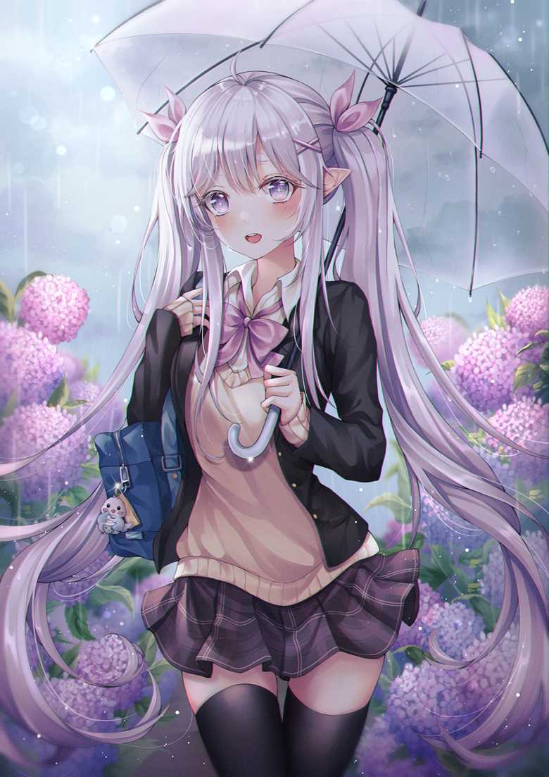 girl, high school girl, vinyl umbrella, hydrangea, uniform, rain, rainy season look, original 1000+ bookmarks