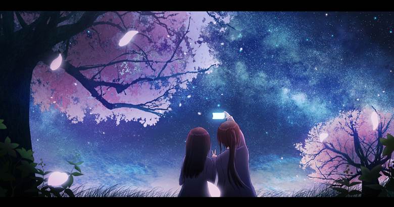 二人で见た空|星乃みずき的樱花花瓣插画图片