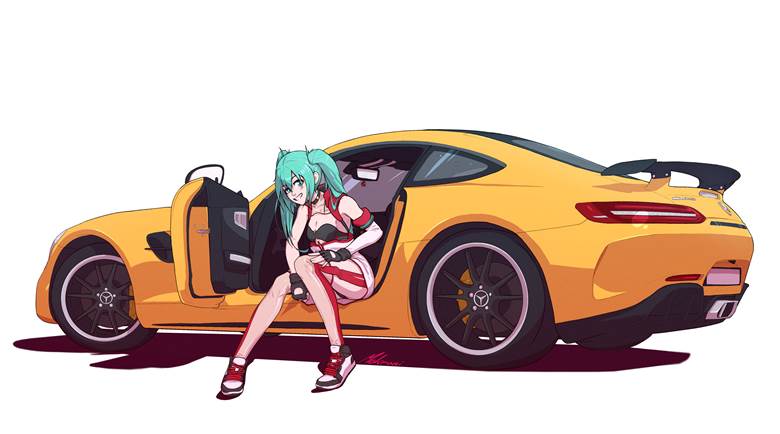 Miku with an AMG|Mekrani的汽车插画图片