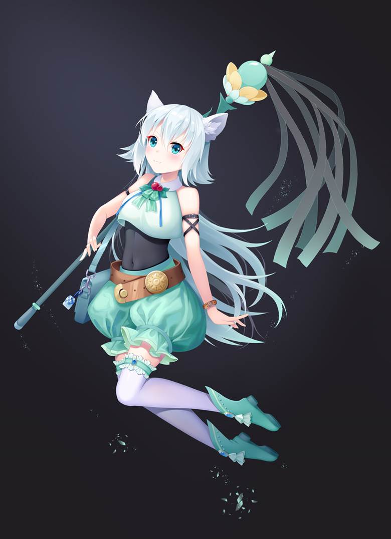 girl, white tights, stockings, original character, original, witch, beast ears, magical girl
