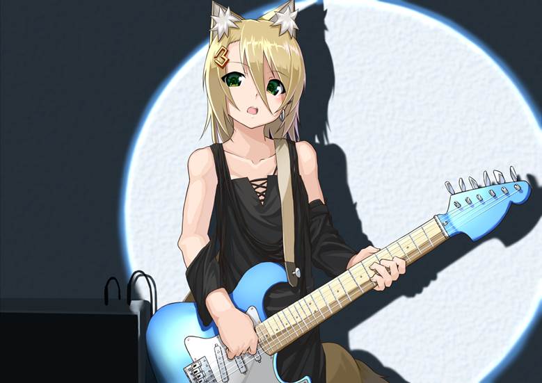OC, animal ears, foxgirl, showgirl, guitar