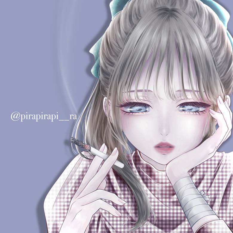 香烟, yami kawaii, grisaille underpainting, 女孩子, 插画, 原创, free icon