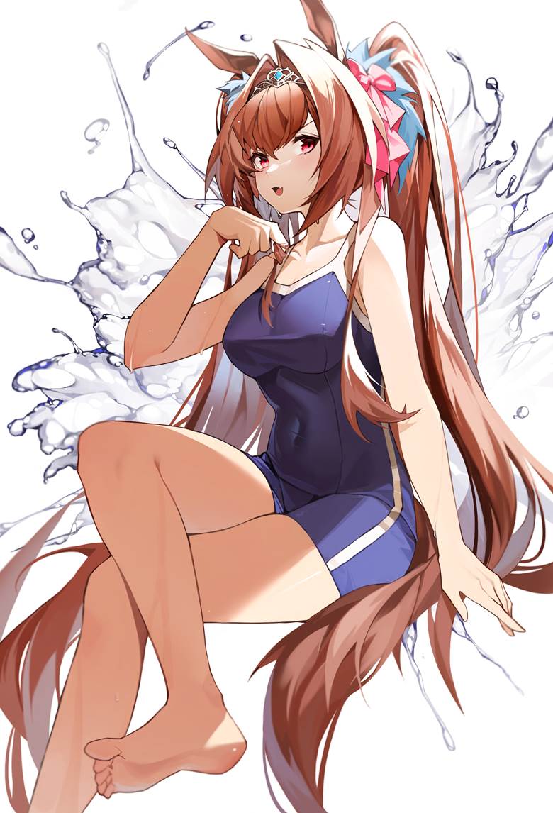 赛马娘Pretty Derby, Daiwa Scarlet (UMPD), 学生泳衣, 马娘, 双马尾, 赤脚, red hair, 脚底