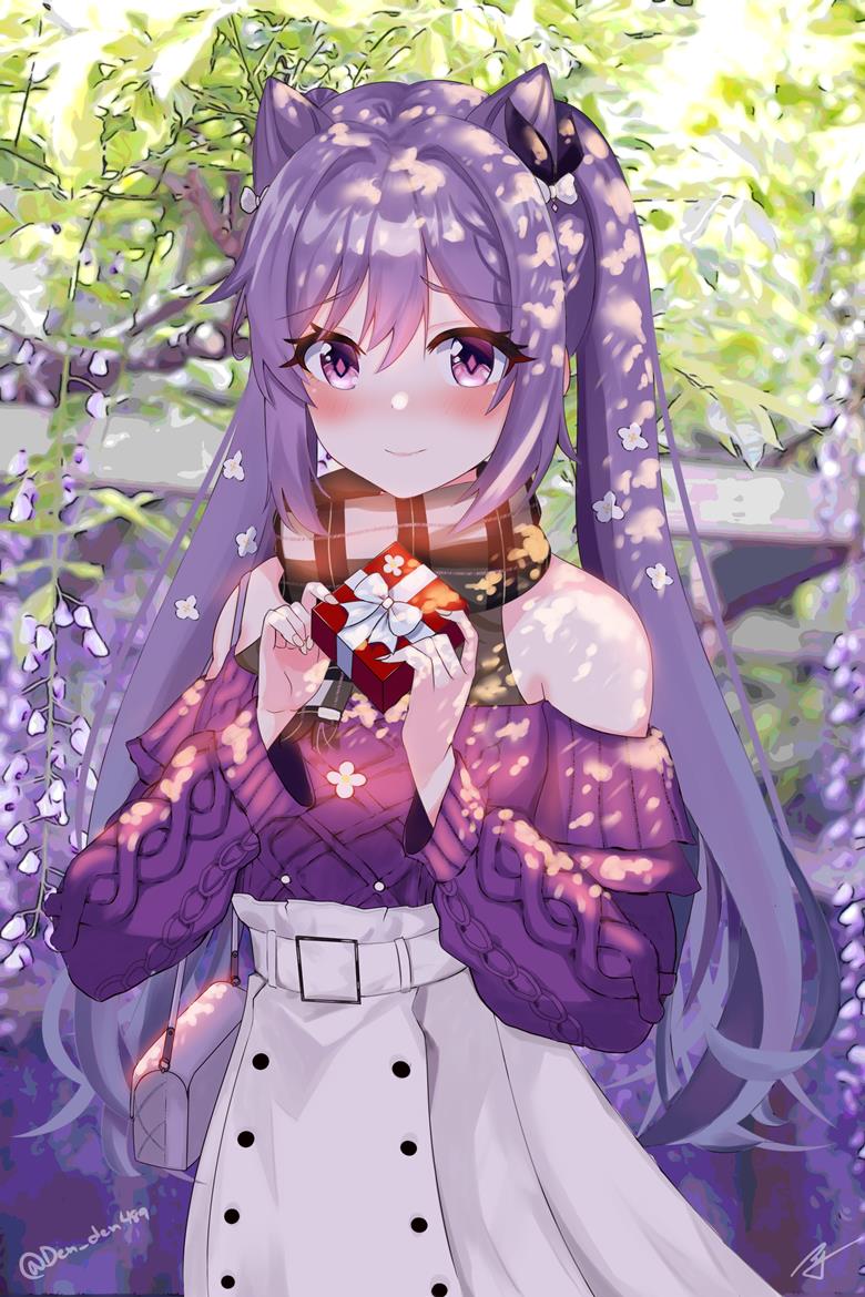 Keqing, 女孩子, Genshin Impact, 围巾, sweater, 双马尾, Keqing (Genshin Impact), wallpaper