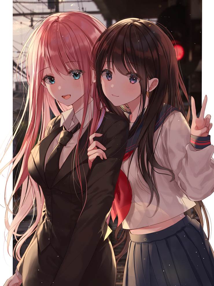 young girl, 女孩子, 黑发, school uniform, 女高中生, large breasts, 粉色头发, 西装, girl in suit, 原创10000users加入书籤