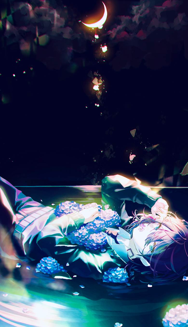 original, background, creation, boy, young boy, original character, hydrangea