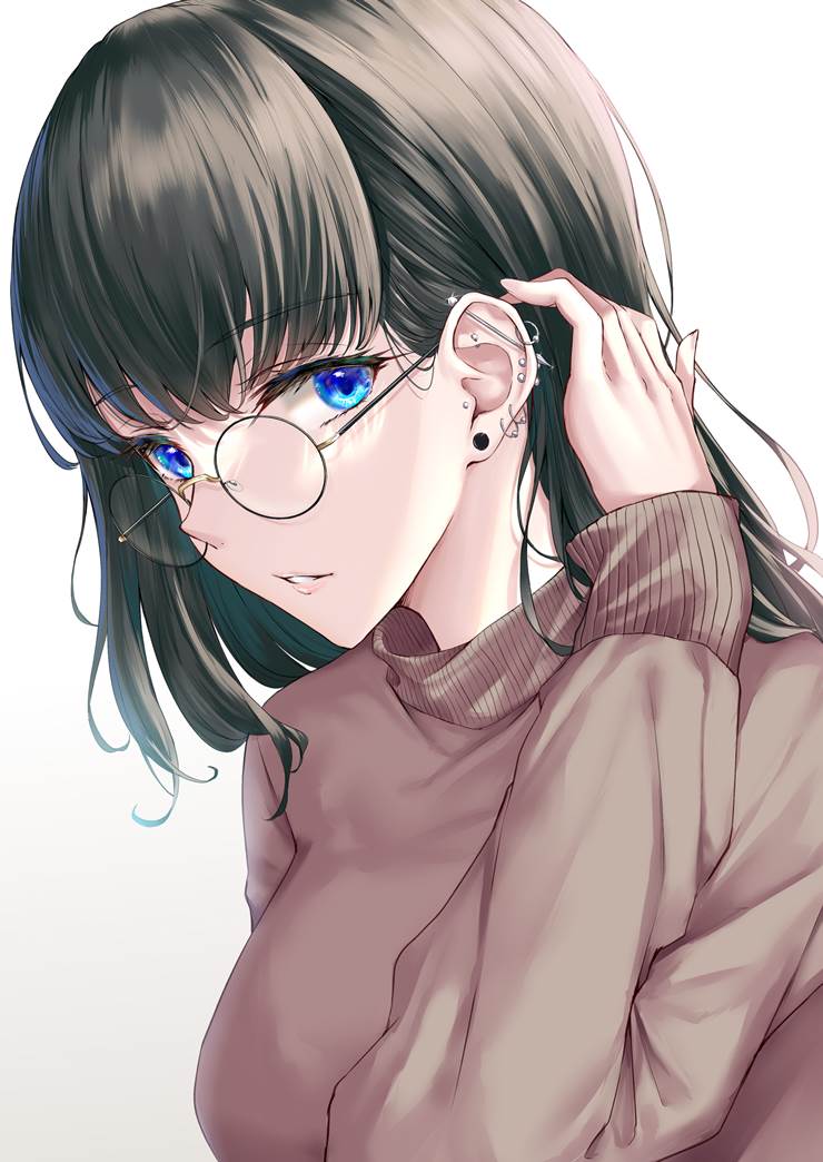 原创, 女孩子, 眼镜, 穿洞, blue eyes, 迷人的眼睛, sideways glance, beautiful people, 撩头发, 原创3000收藏