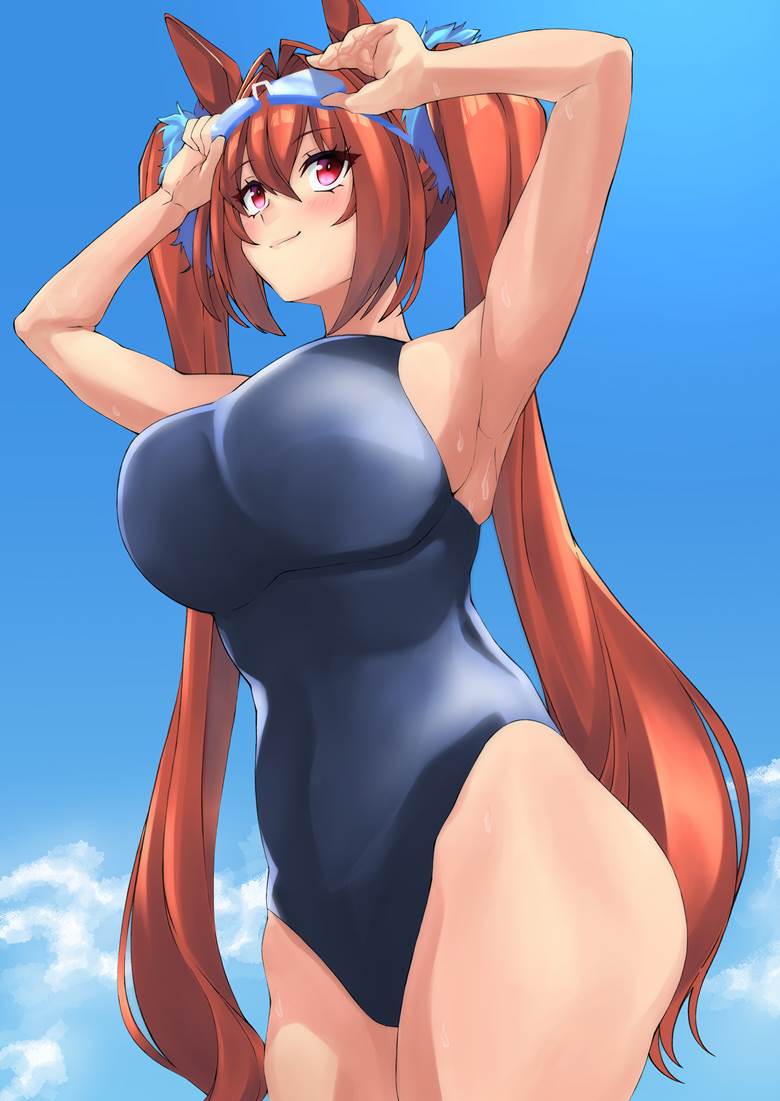赛马娘Pretty Derby, Daiwa Scarlet (UMPD), 泳装, 学生泳衣, 显性巨乳, huge breasts, 学校泳装, 赛马娘Pretty Derby 1000收藏, 腋下