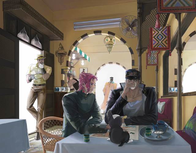 Avdol, polnareff, 乔瑟夫·乔斯达, Noriaki Kakyoin, jotaro kujo, JoJo的奇妙冒险, Iggy, Stardust Crusaders, Jotaro/Kakyoin