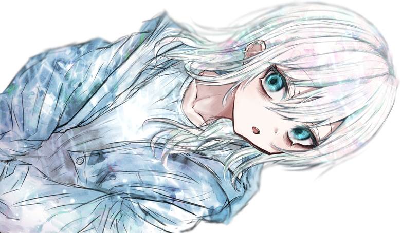 原创, 女孩子, 蓝, blue, watercolor, 白发, psycho, 病娇, 原创