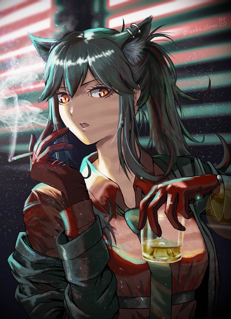 明日方舟, Arknights, 德克萨斯（明日方舟）, Texas, smoking, 香烟, tobacco, 兽耳, 明日方舟100收藏