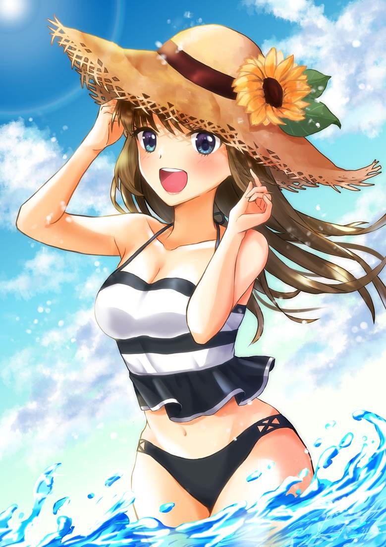 夏の阳射し|ふじのえ的草帽少女插画图片