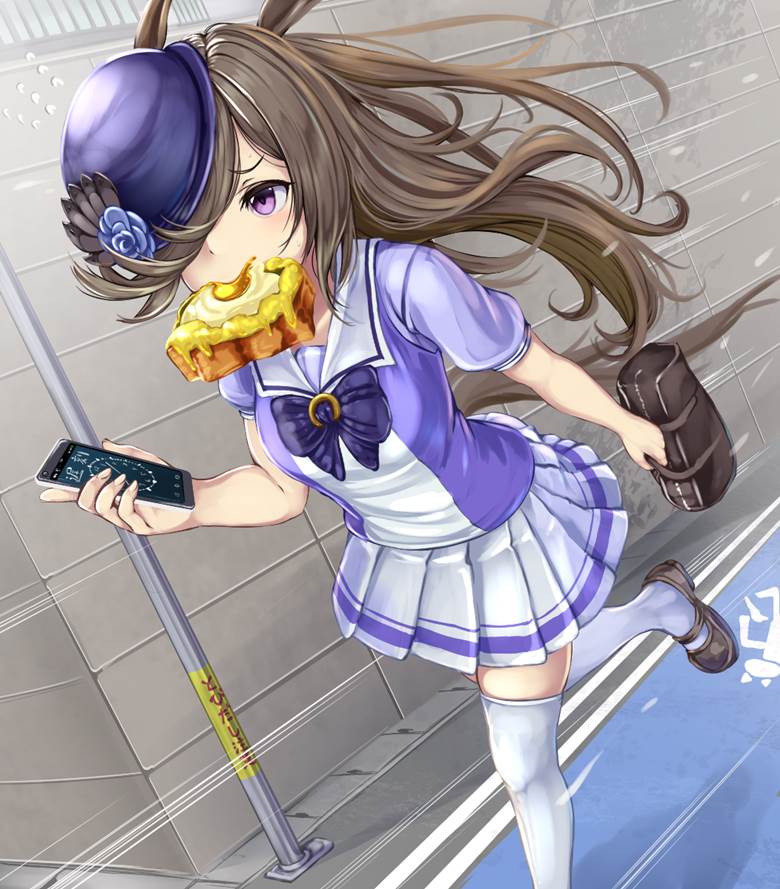 赛马娘Pretty Derby, 米浴（赛马娘）, running with a toast in mouth