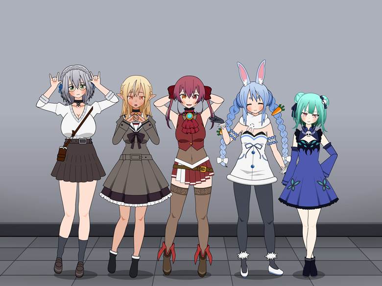 Houshou Marine, Flare Shiranui, 白银诺艾尔, Usada Pekora, 润羽露西娅, K-ON纸娃娃2, Minna no Kisekae!, Hololive, 虚拟主播